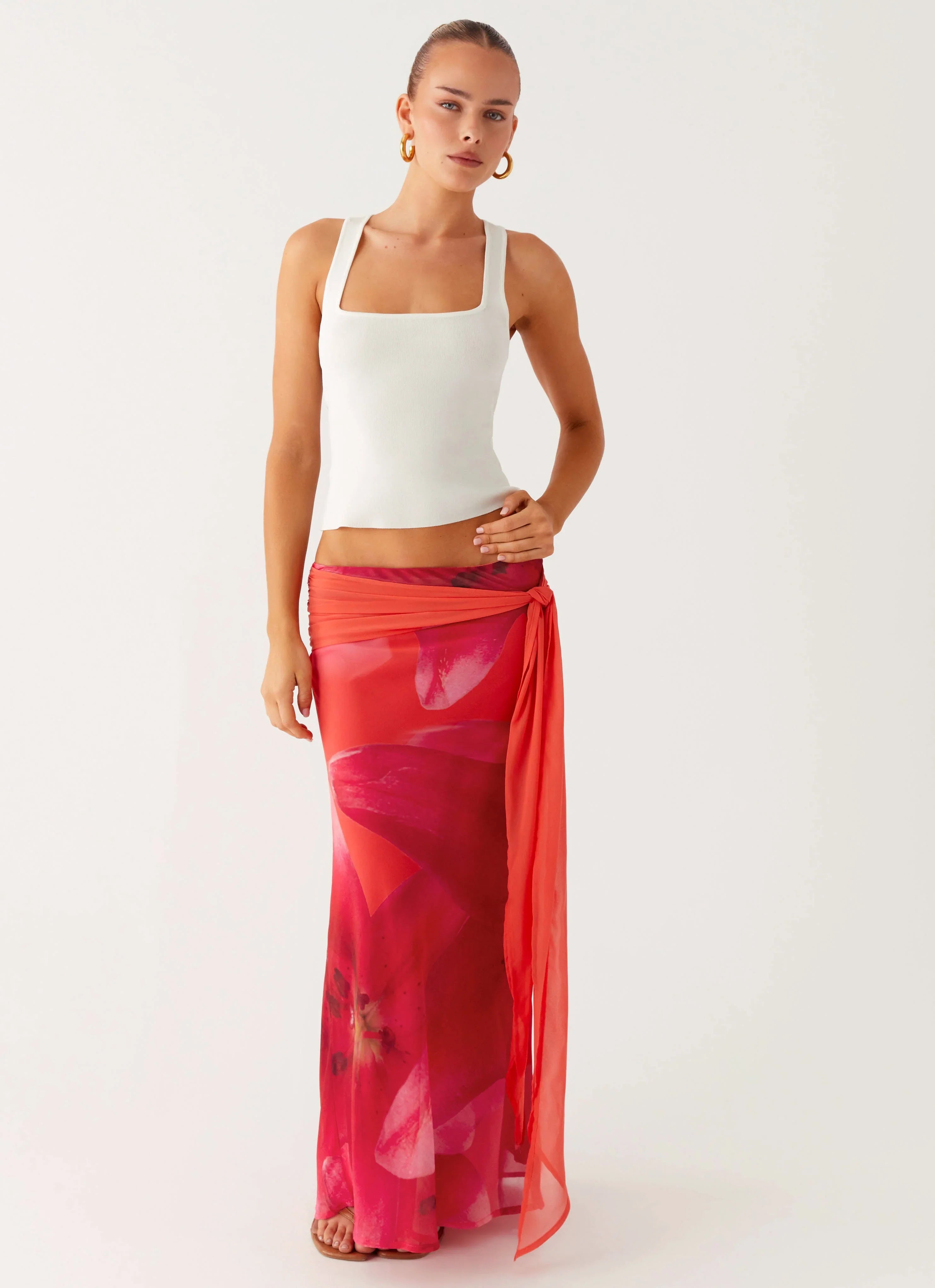 Raya Maxi Skirt Peach Watermelon Flower