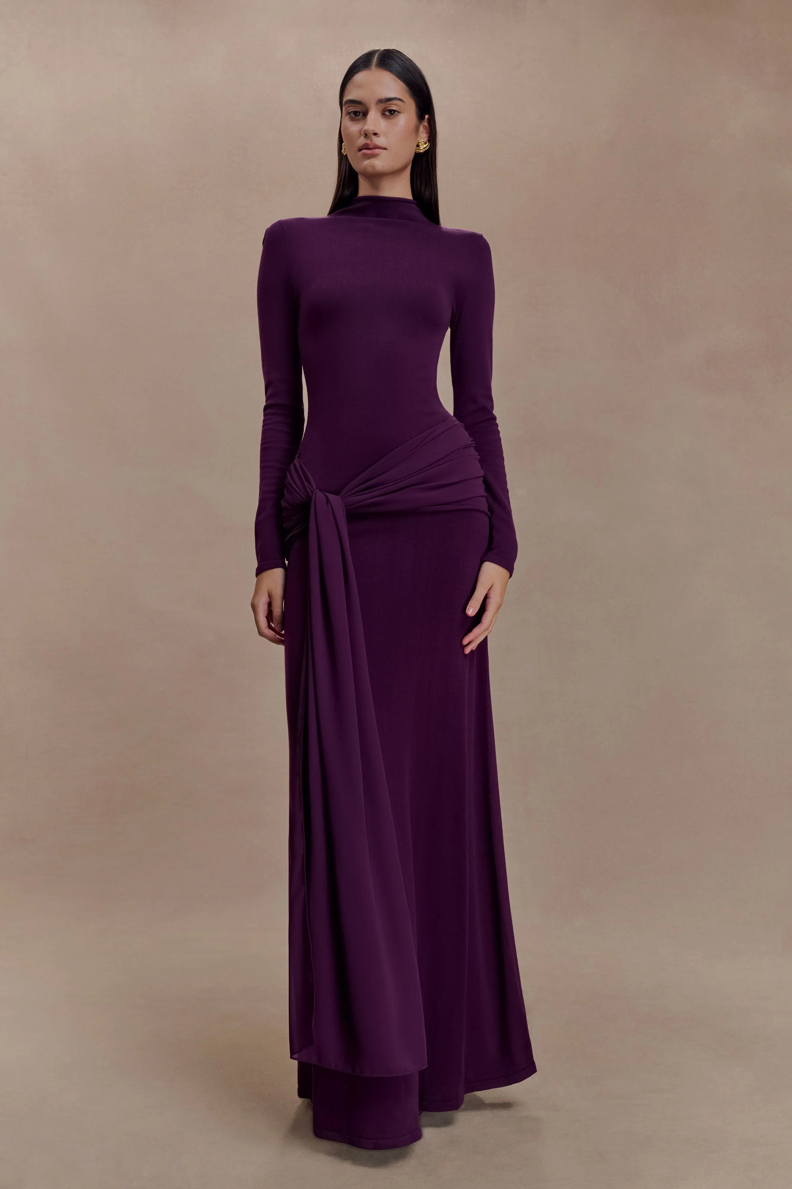 Grayson Knit Chiffon Maxi Dress Plum