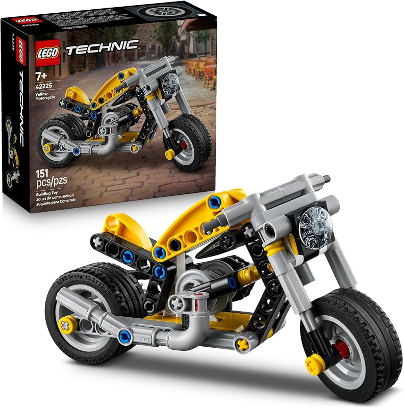 LEGO Technic Yellow Motorcycle Toy Building Toy for Boys Girls Ages 7 Model Kit with Detailed Features Bedroom Decor for Kids Gift for Birthdays 42225