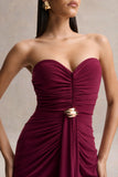 Beverly Burgundy Bandeau Maxi Dress With Gathered Detailing