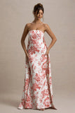 Lywenn Pink Porcelain Print Bandeau Maxi Dress With Cape