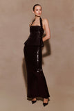 Bertie Sequin Peplum Halter Maxi Dress Black