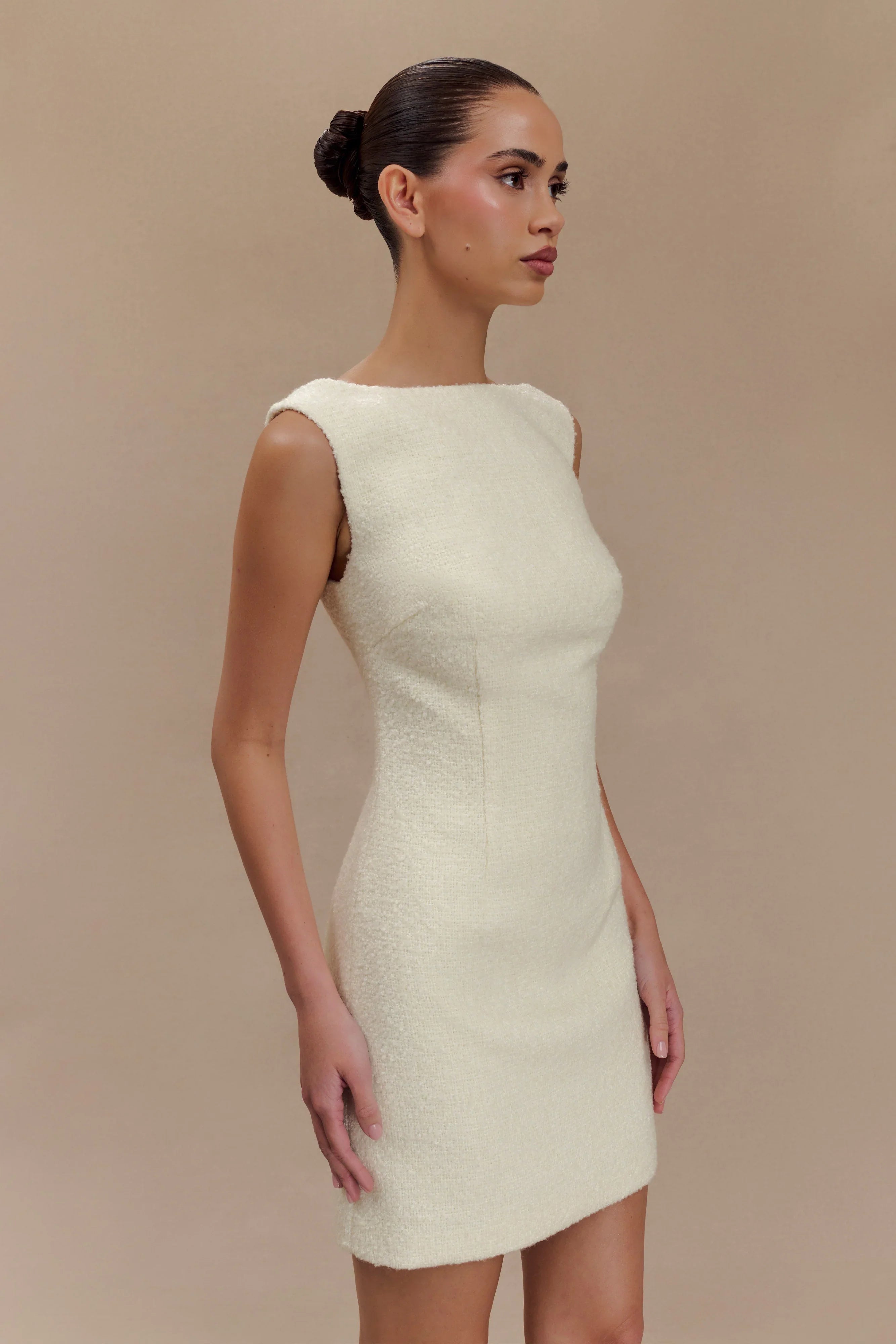 Angela Textured Boucle Mini Dress Ivory