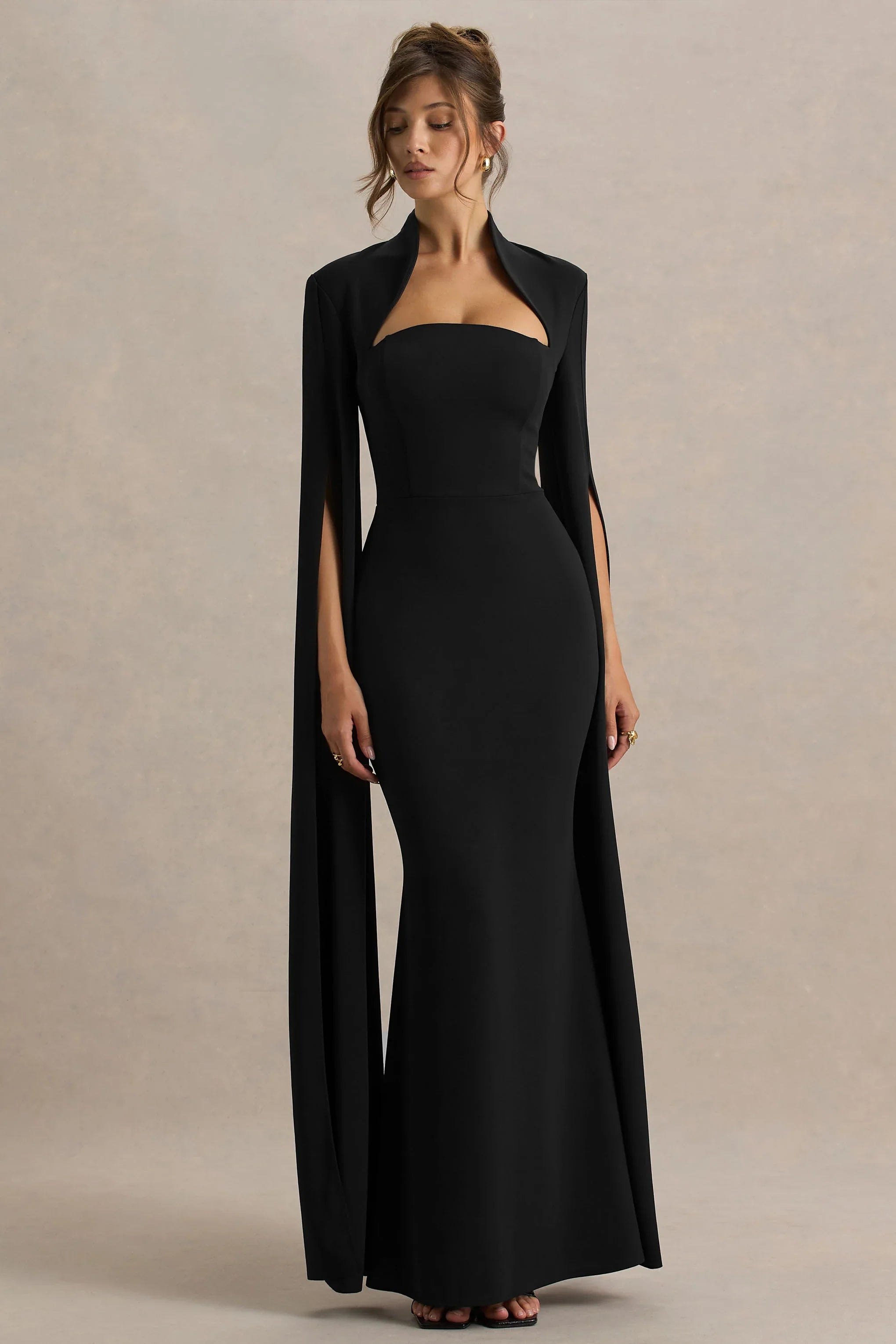 Esme Black Square Neck Maxi Dress With Cape Sleeves