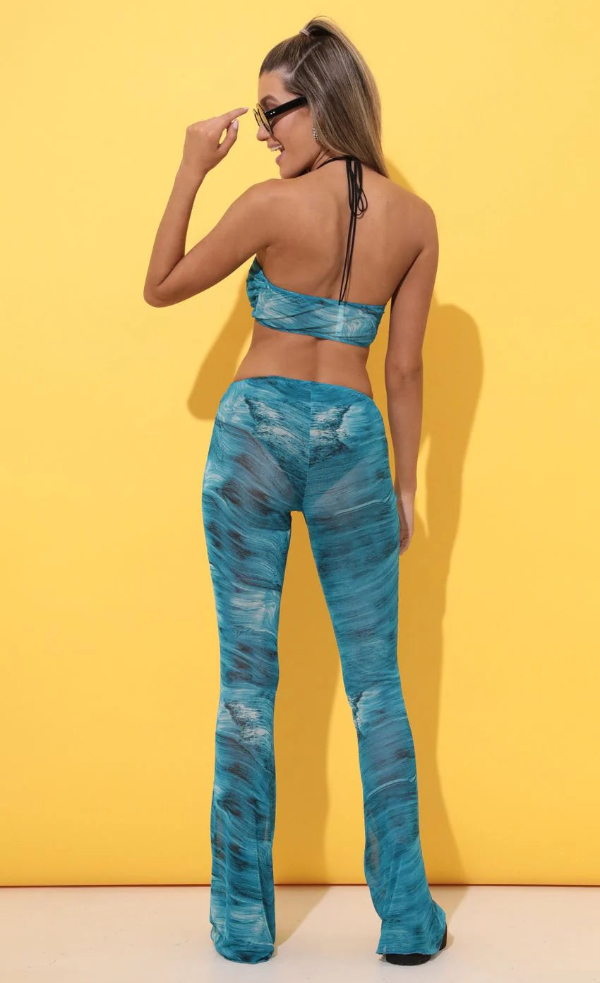 Three Piece Set in Blue Wave Mesh