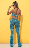 Three Piece Set in Blue Wave Mesh