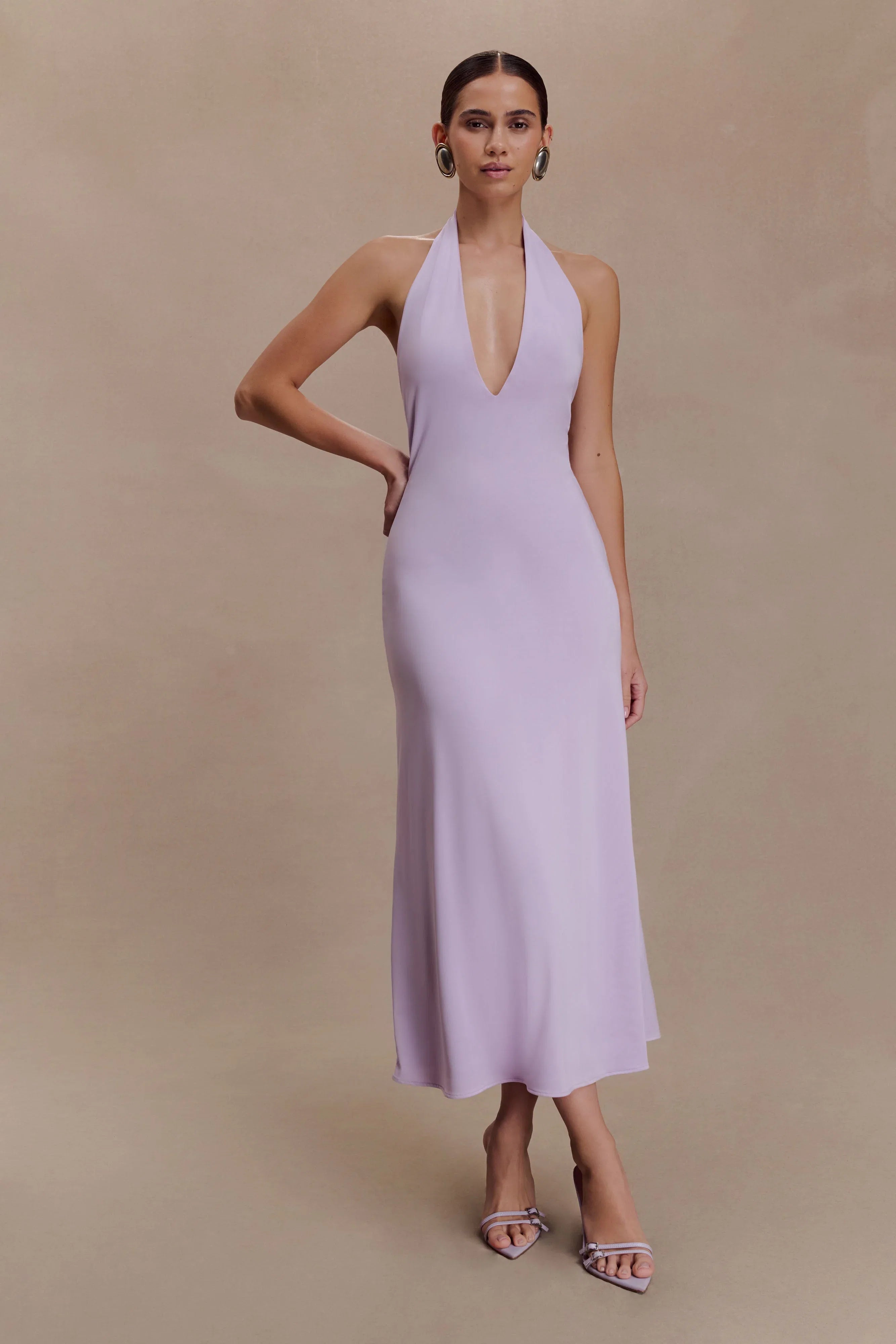 Genie Slinky Halter Midi Dress Lilac