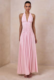 Bettina Pink Plunge Neck Maxi Dress With Gathered Detailing