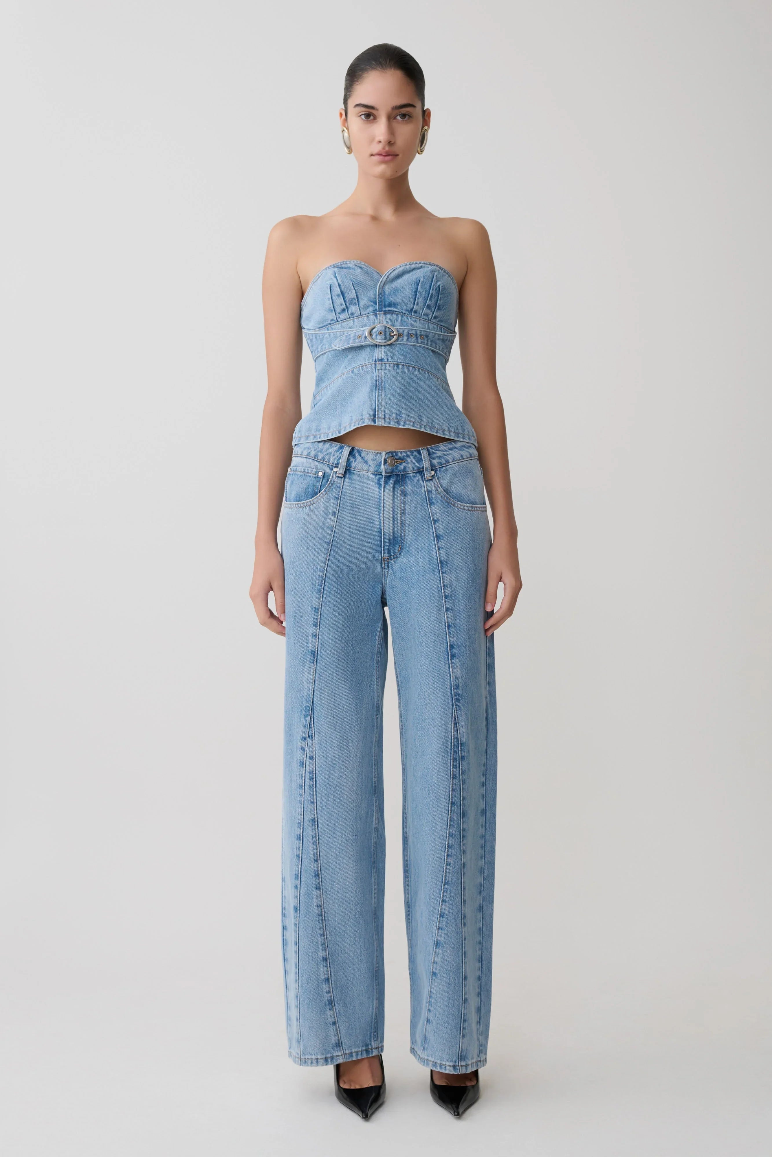 Roy Mid Rise Wide Leg Denim Jeans Classic Blue