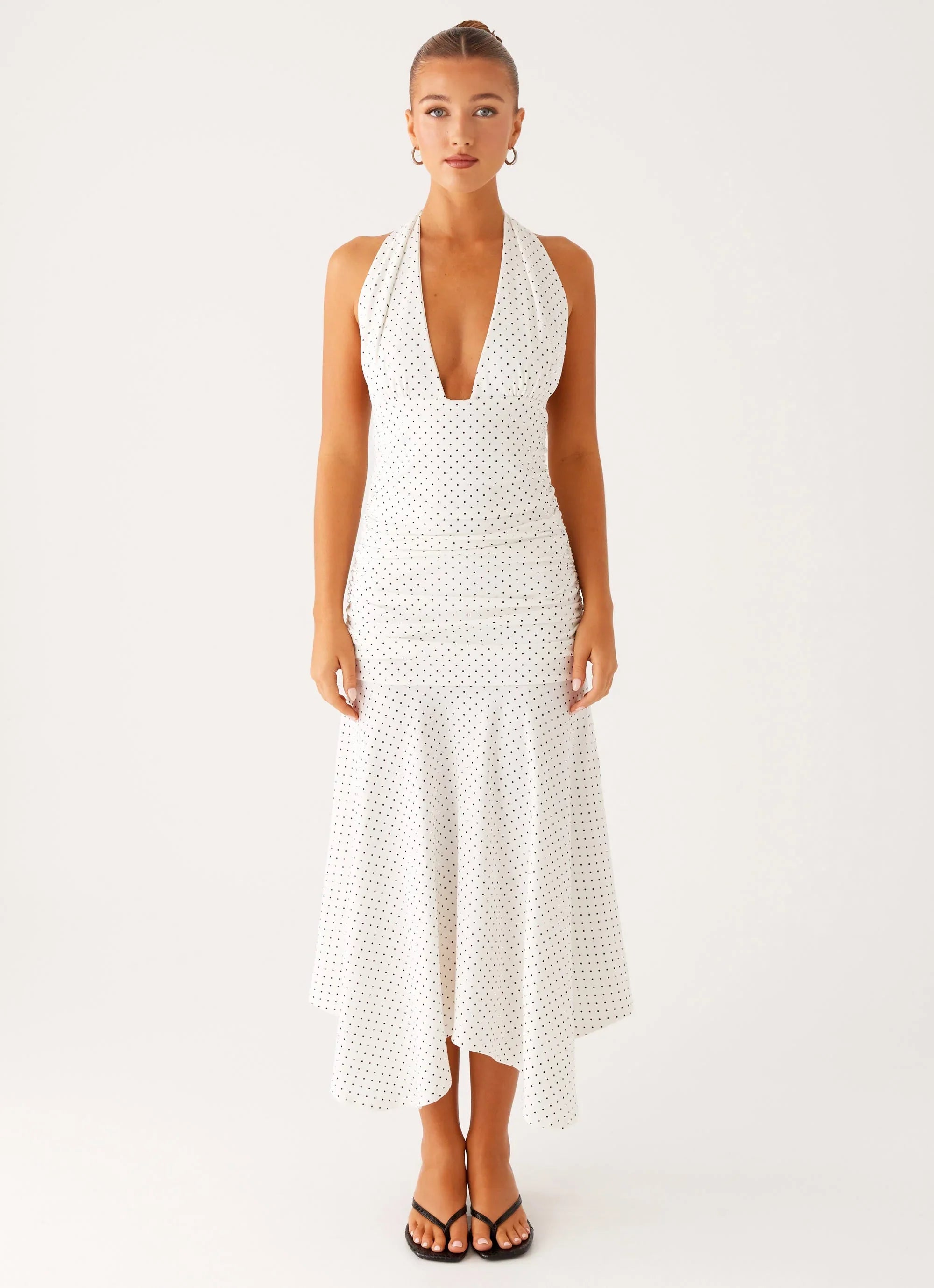 Grettana Halter Neck Midi Dress White Polka Dot