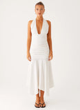 Grettana Halter Neck Midi Dress White Polka Dot
