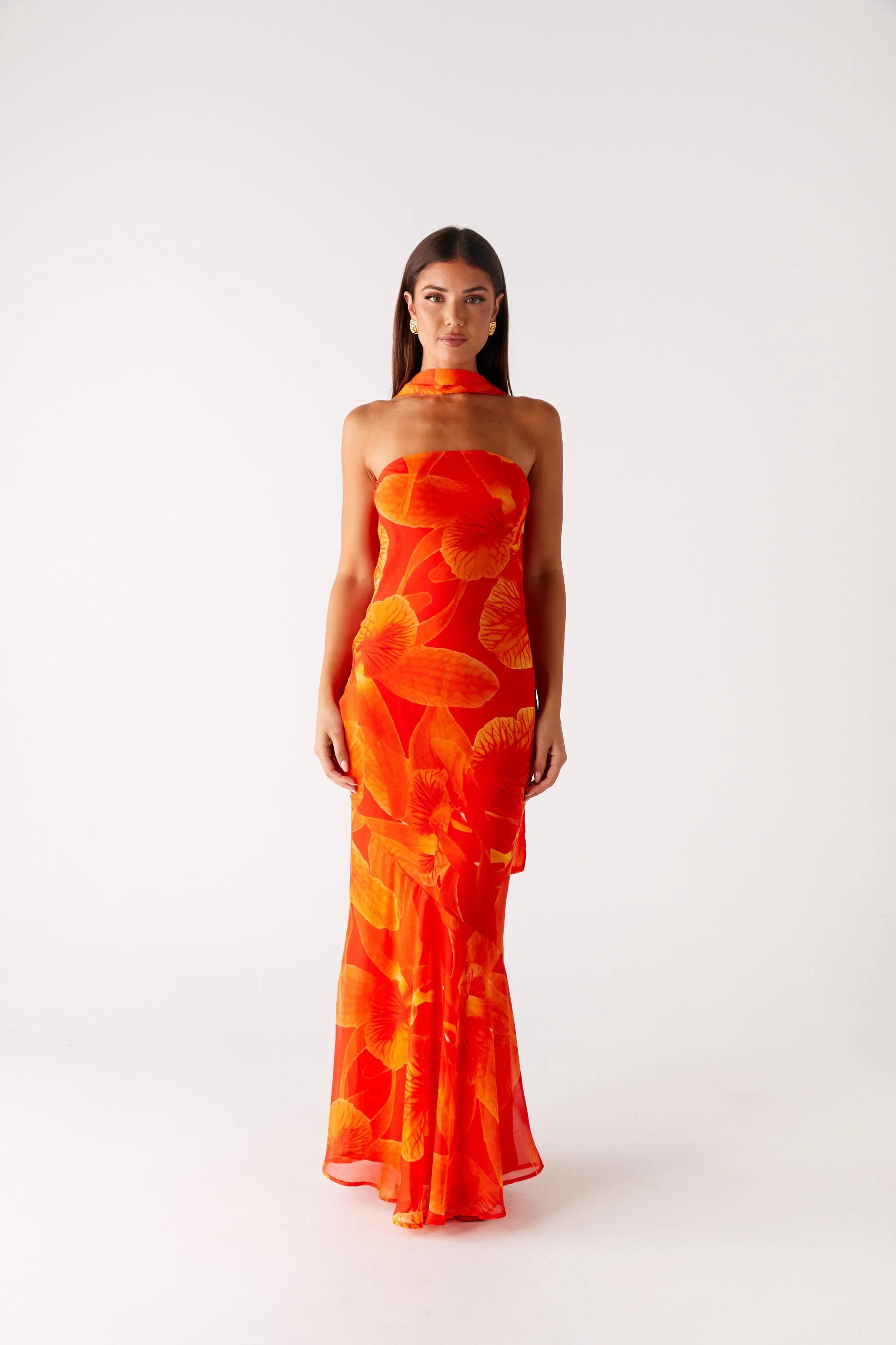 Under The Pagoda Maxi Dress Orange Floral