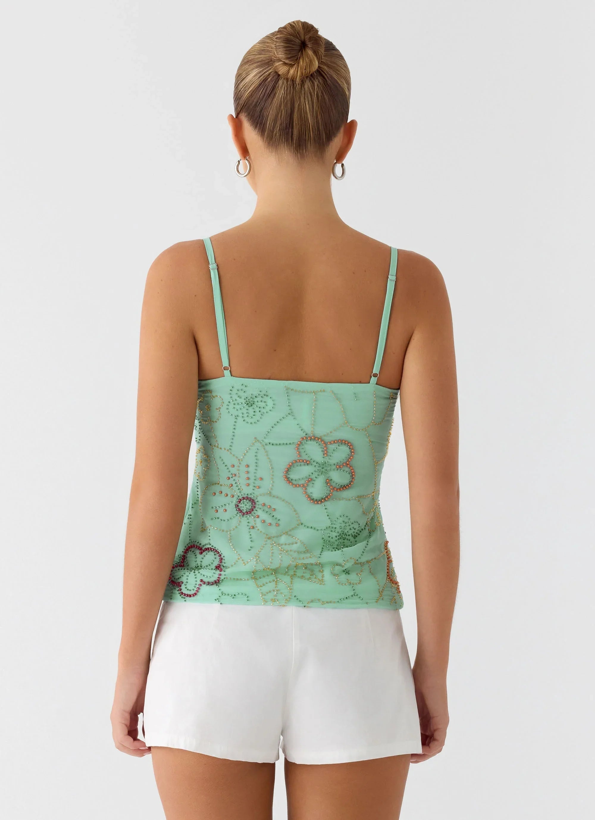 Be Alright Beaded Top Turquoise