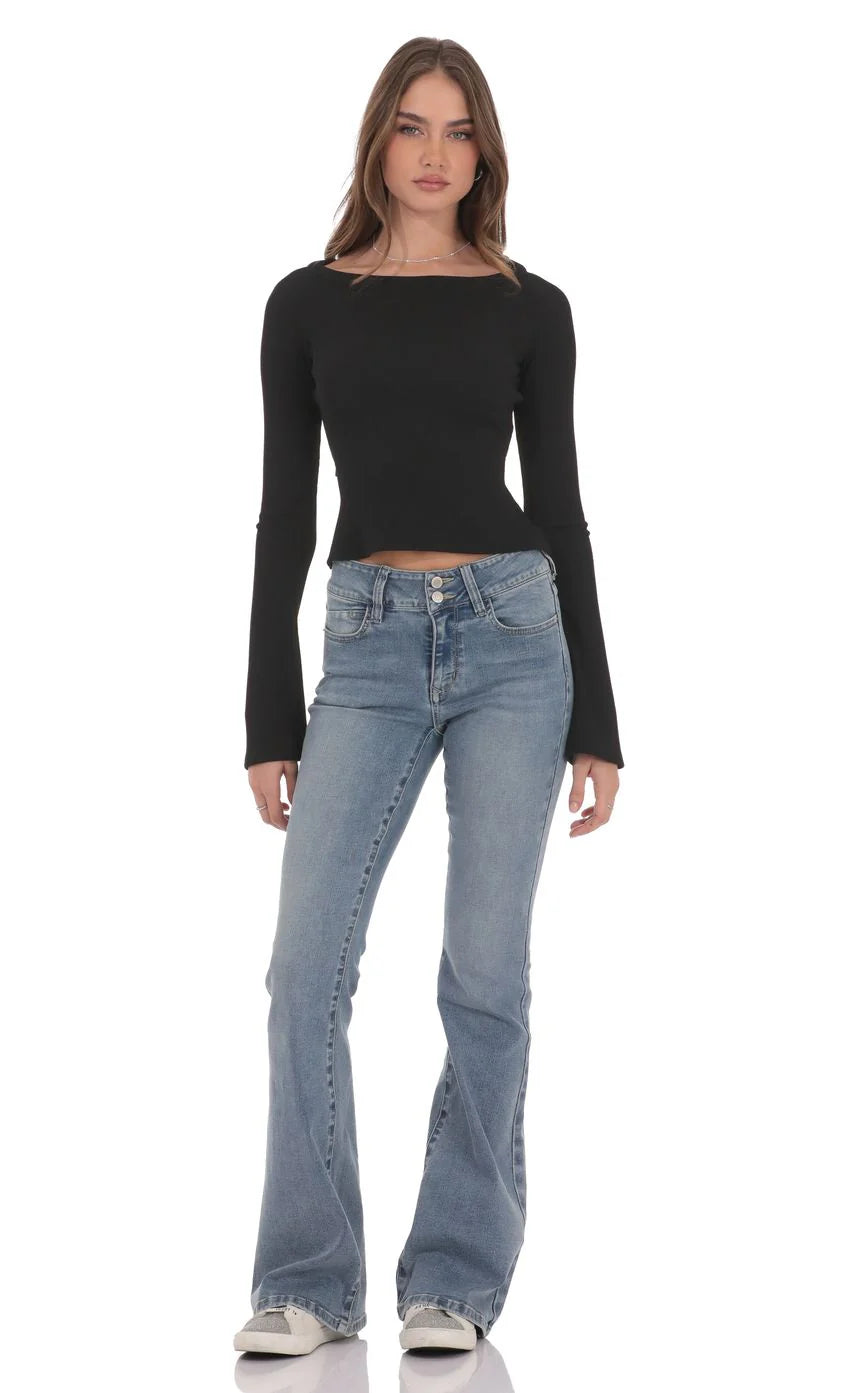 Back Tie Cutout Top in Black