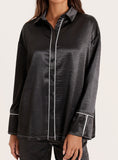 Black Satin Contrast Piping Shirt
