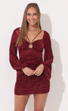 Pleated Long Sleeve Dress in Ruby