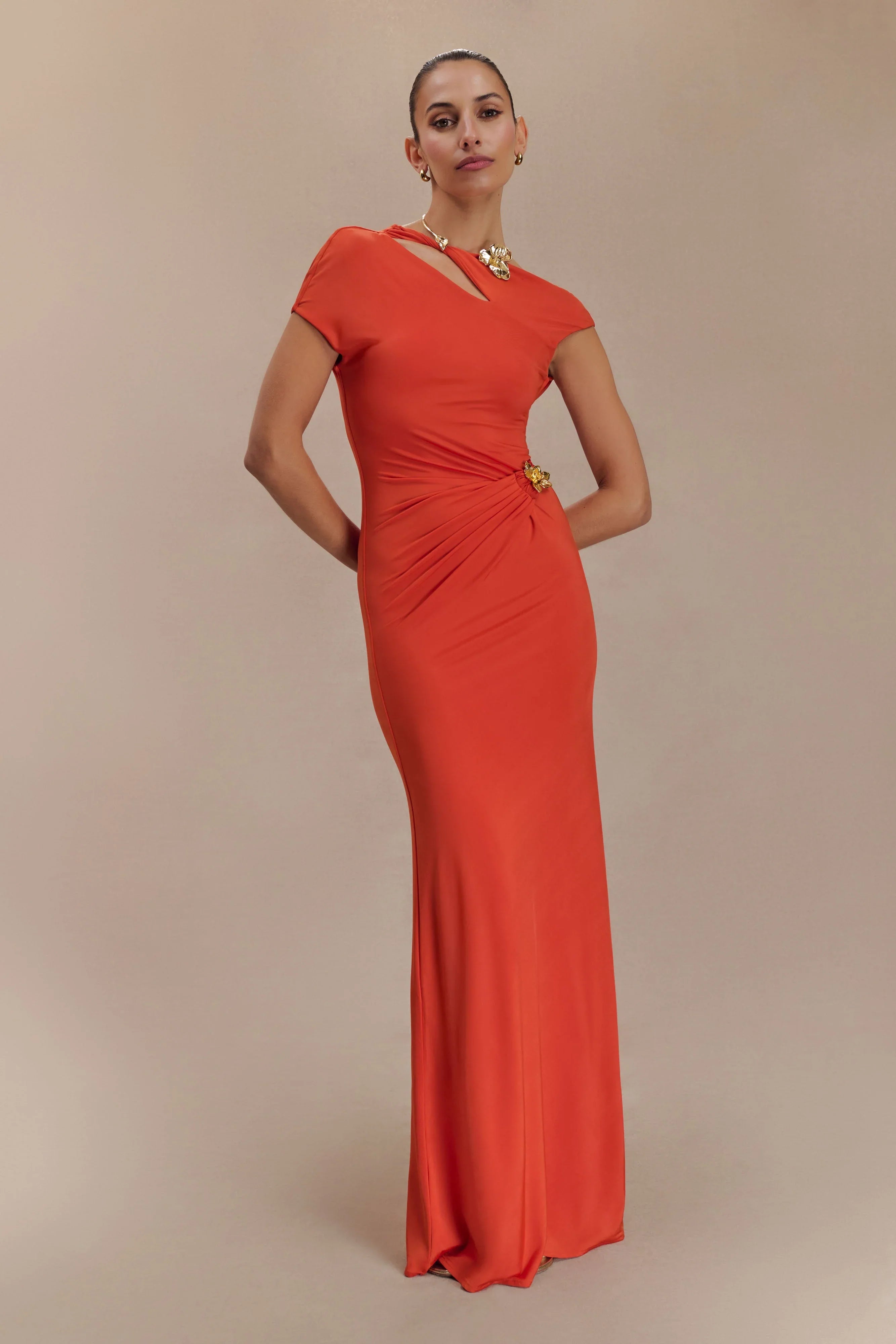 Kaida Slinky Maxi Dress With Hardware Burnt Orange