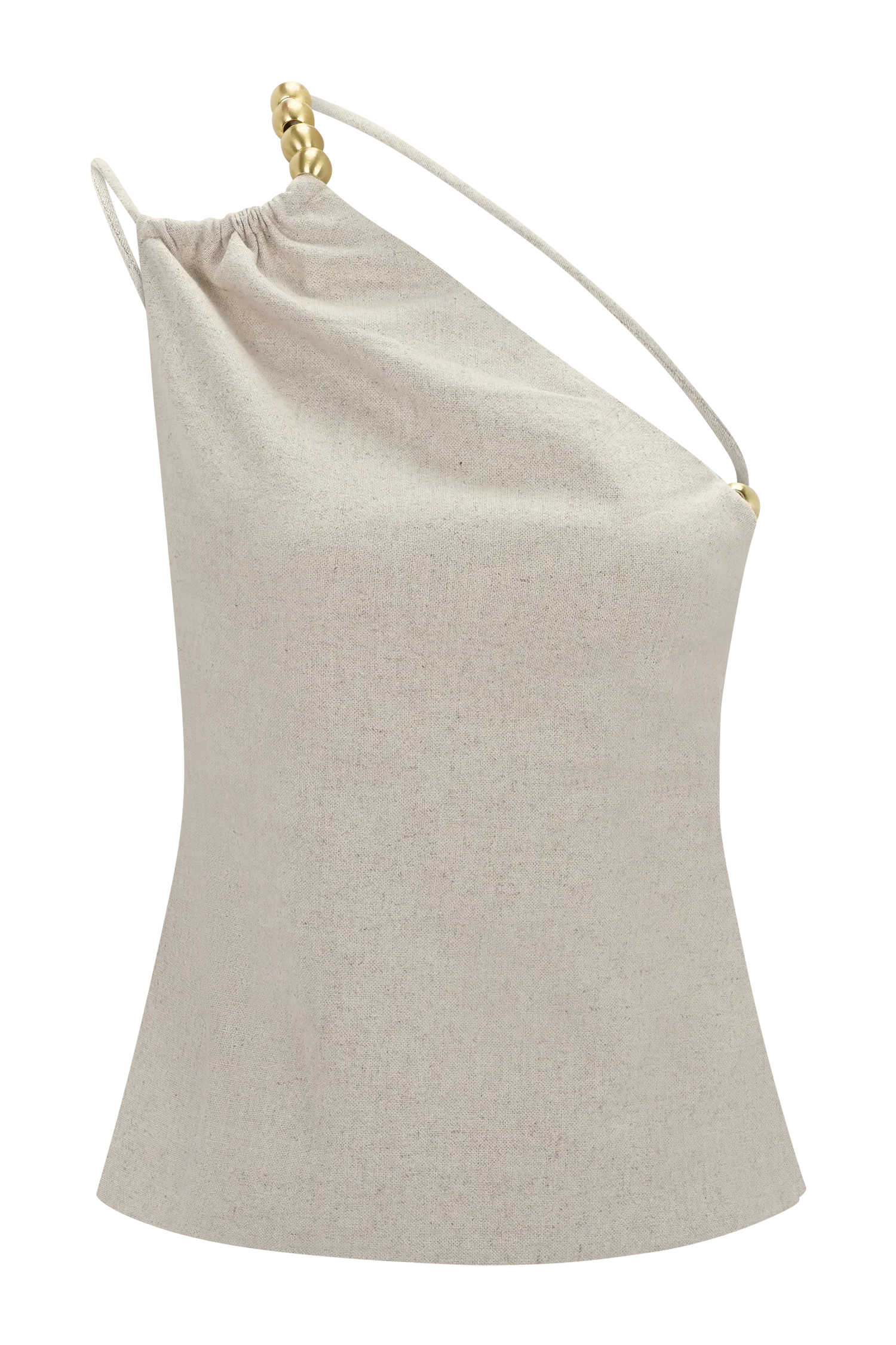 Gabby Asymmetrical Neckline Linen Beaded Top Natural
