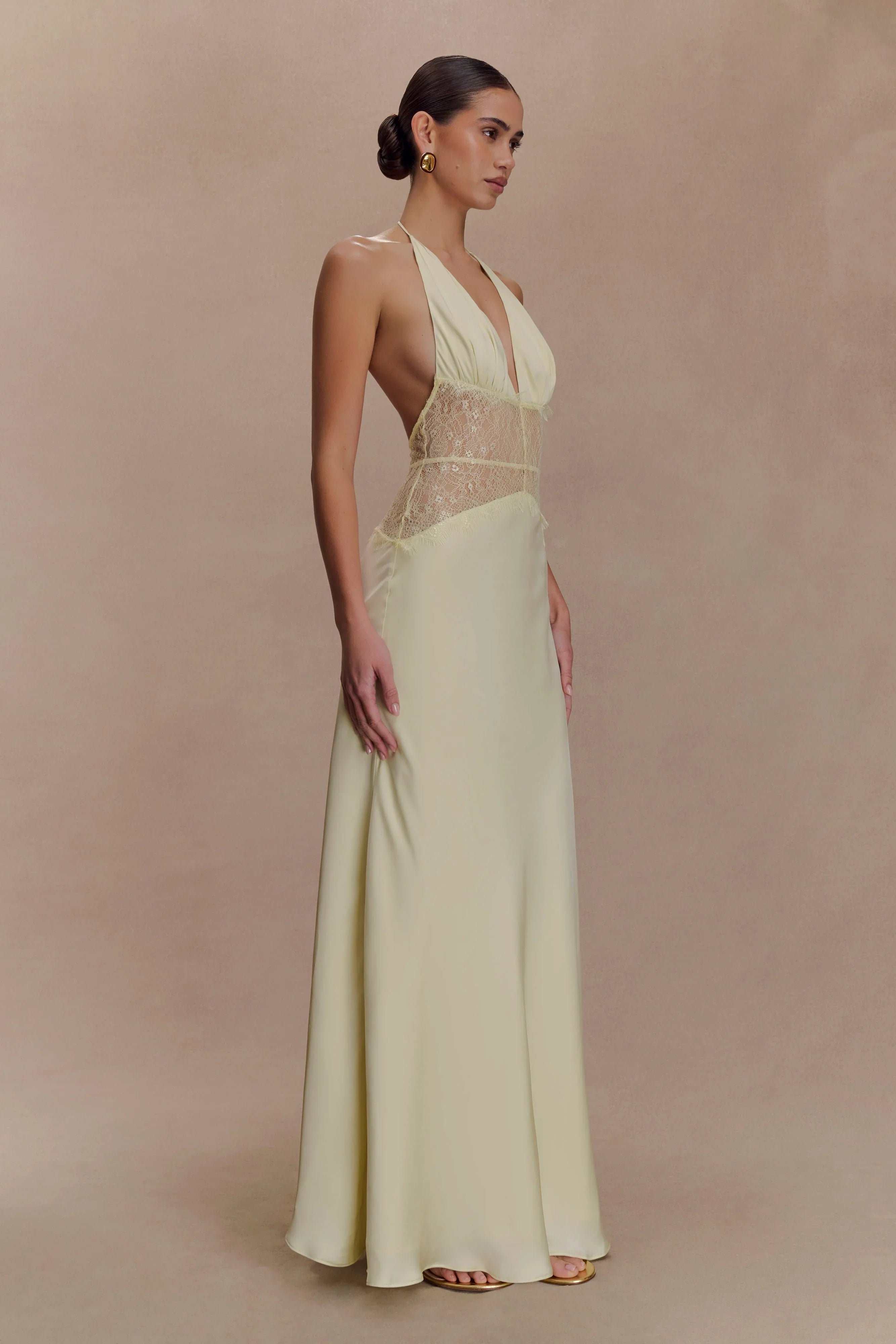 Dinah Lace And Satin Maxi Dress Lemon