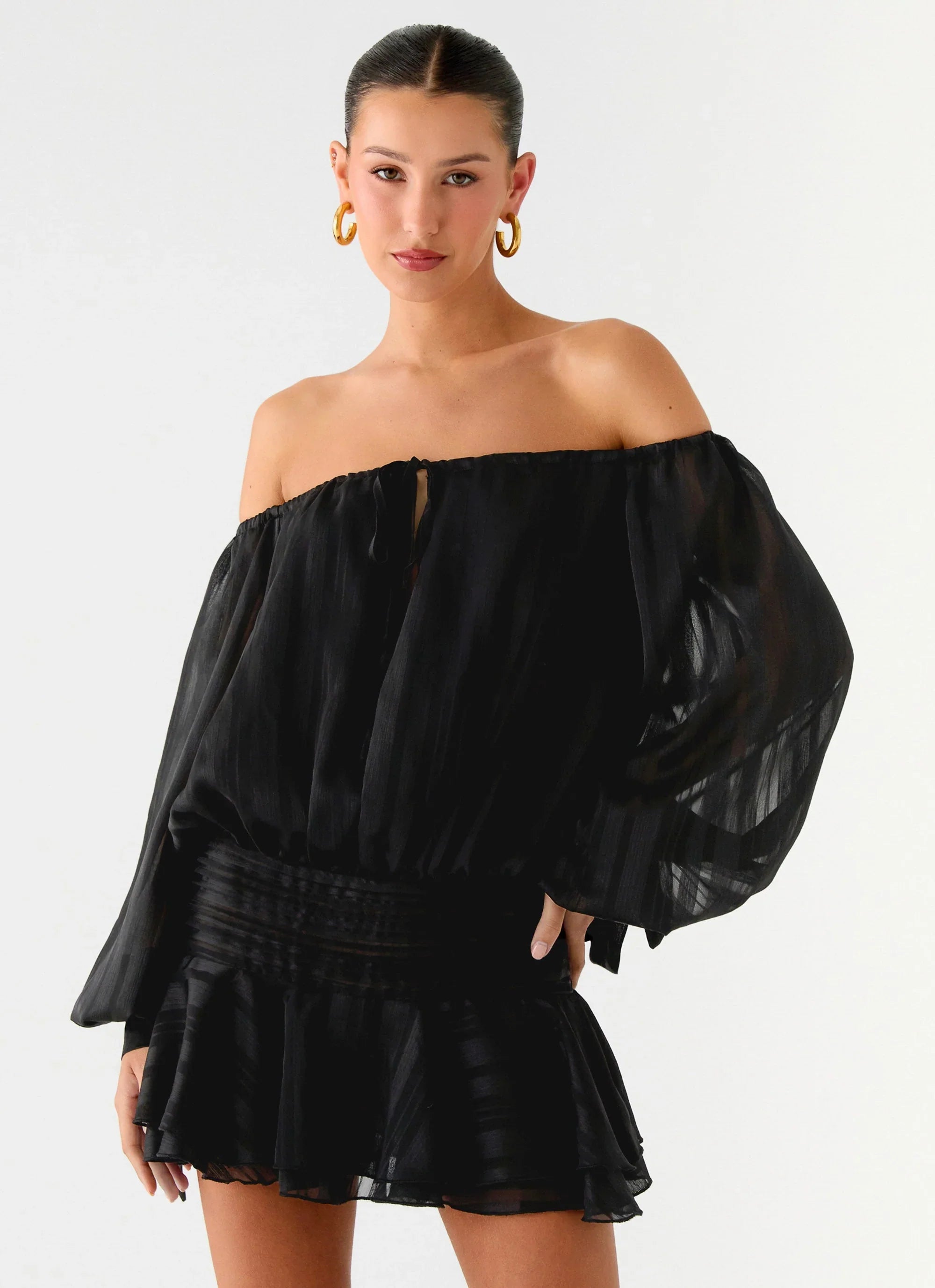 Eira Balloon Sleeve Mini Dress Black
