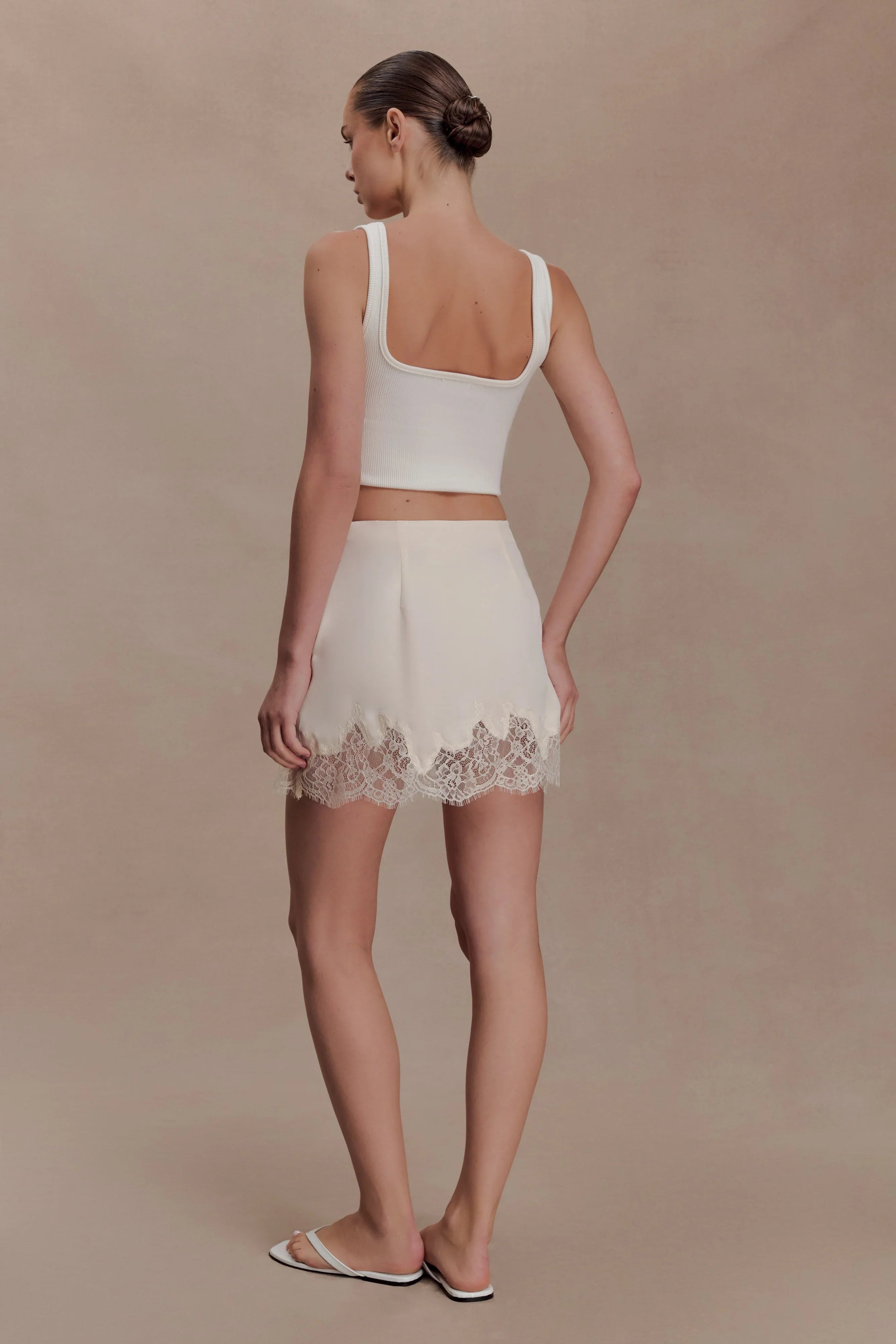 Nina Lace And Satin Mini Skirt Ivory