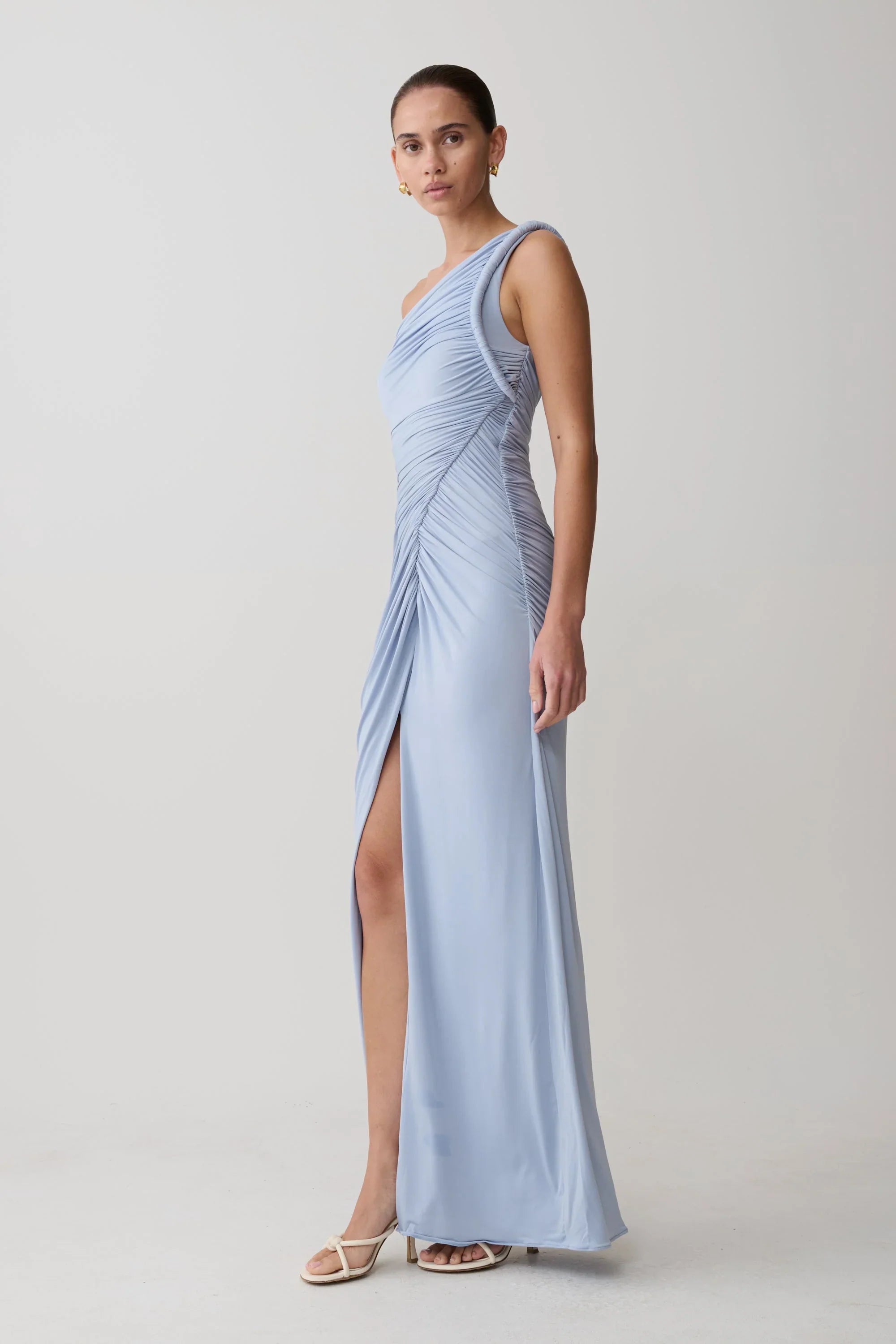 Ryn Twisted One Shoulder Maxi Dress Sky Blue