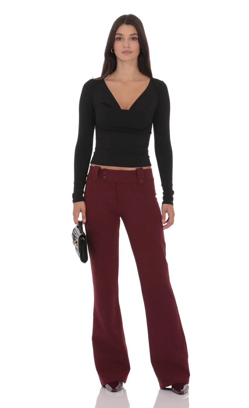 Low Rise Boot Cut Pants in Burgundy