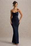 Gia Navy Satin Cowl Neck Maxi Dress