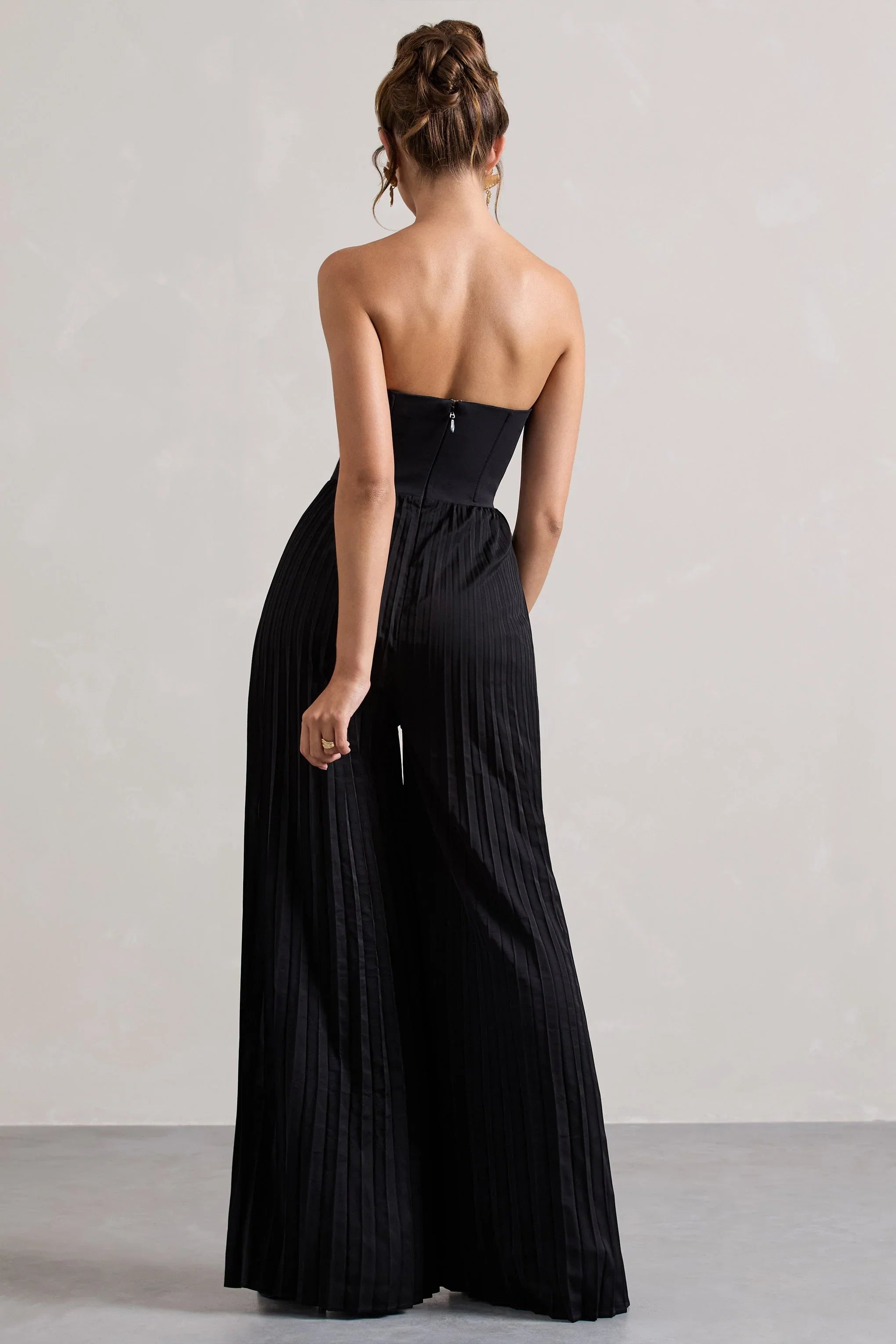 Lorelai Black Corset Plisse Wide Leg Jumpsuit