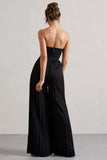 Lorelai Black Corset Plisse Wide Leg Jumpsuit