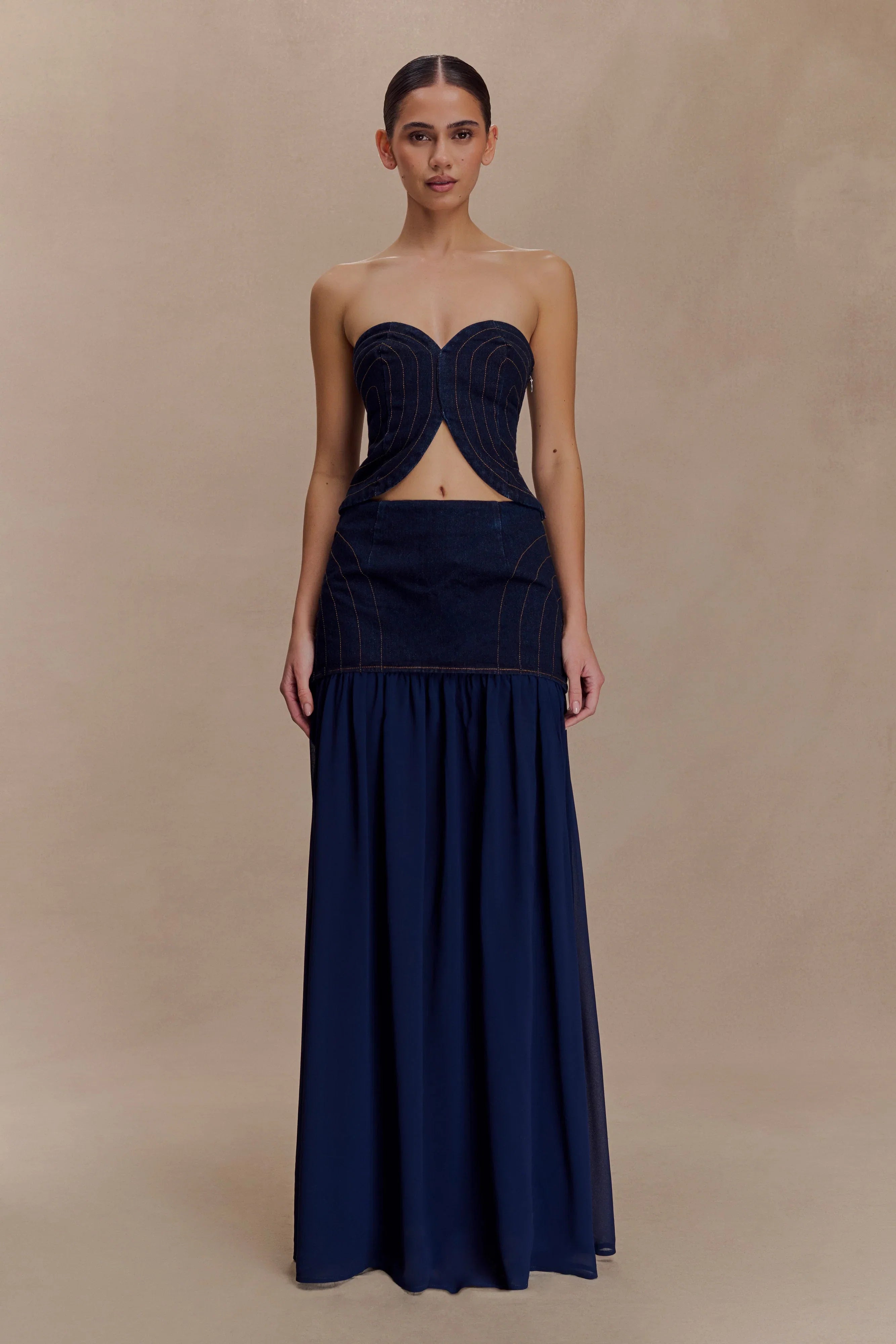 Tully Chiffon Denim Maxi Skirt Indigo Blue
