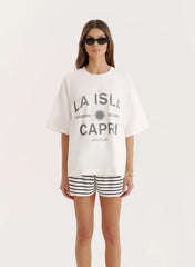 Cream Capri Slogan Oversized T Shirt