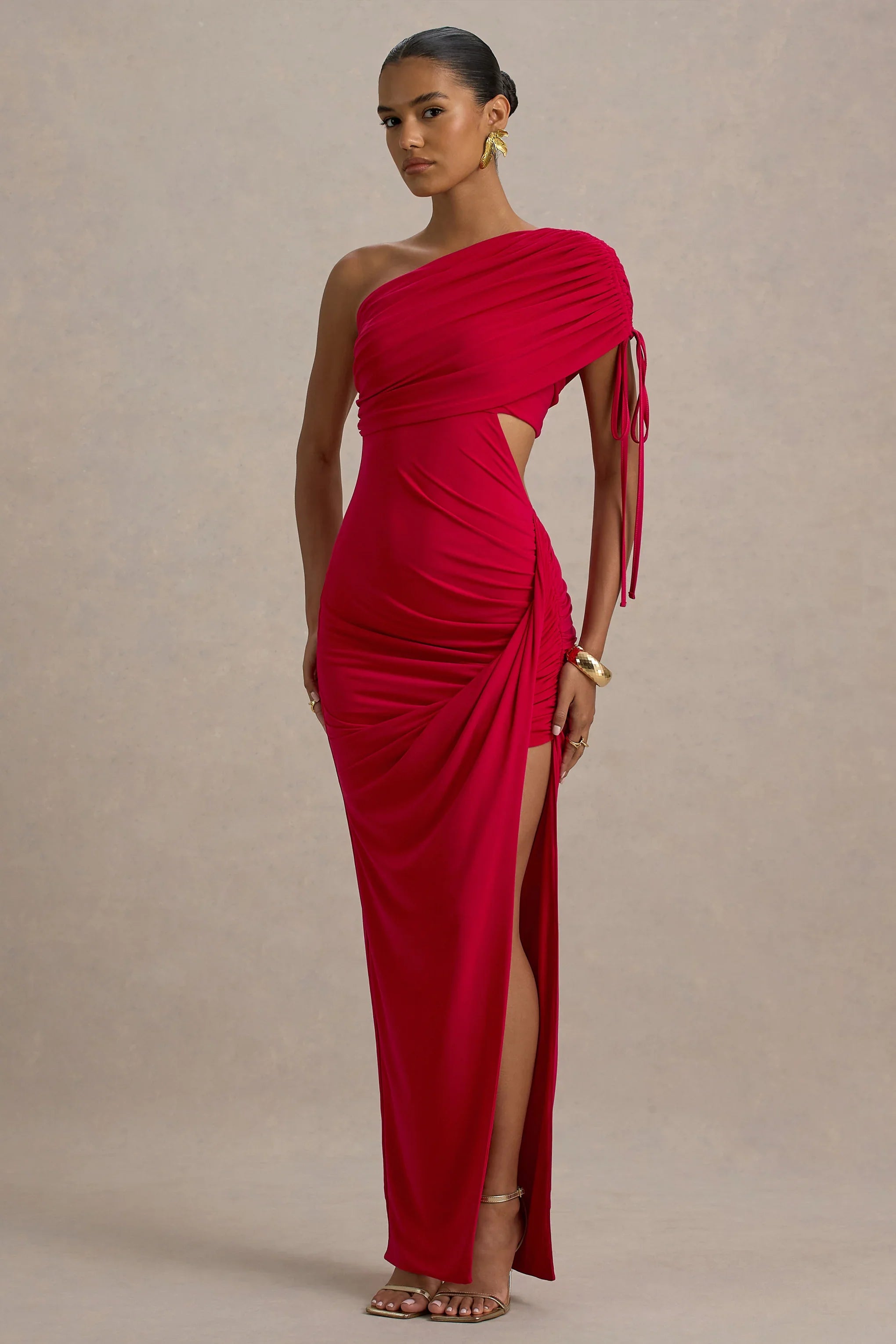 Trance Red Asymmetric Maxi Dress With Split