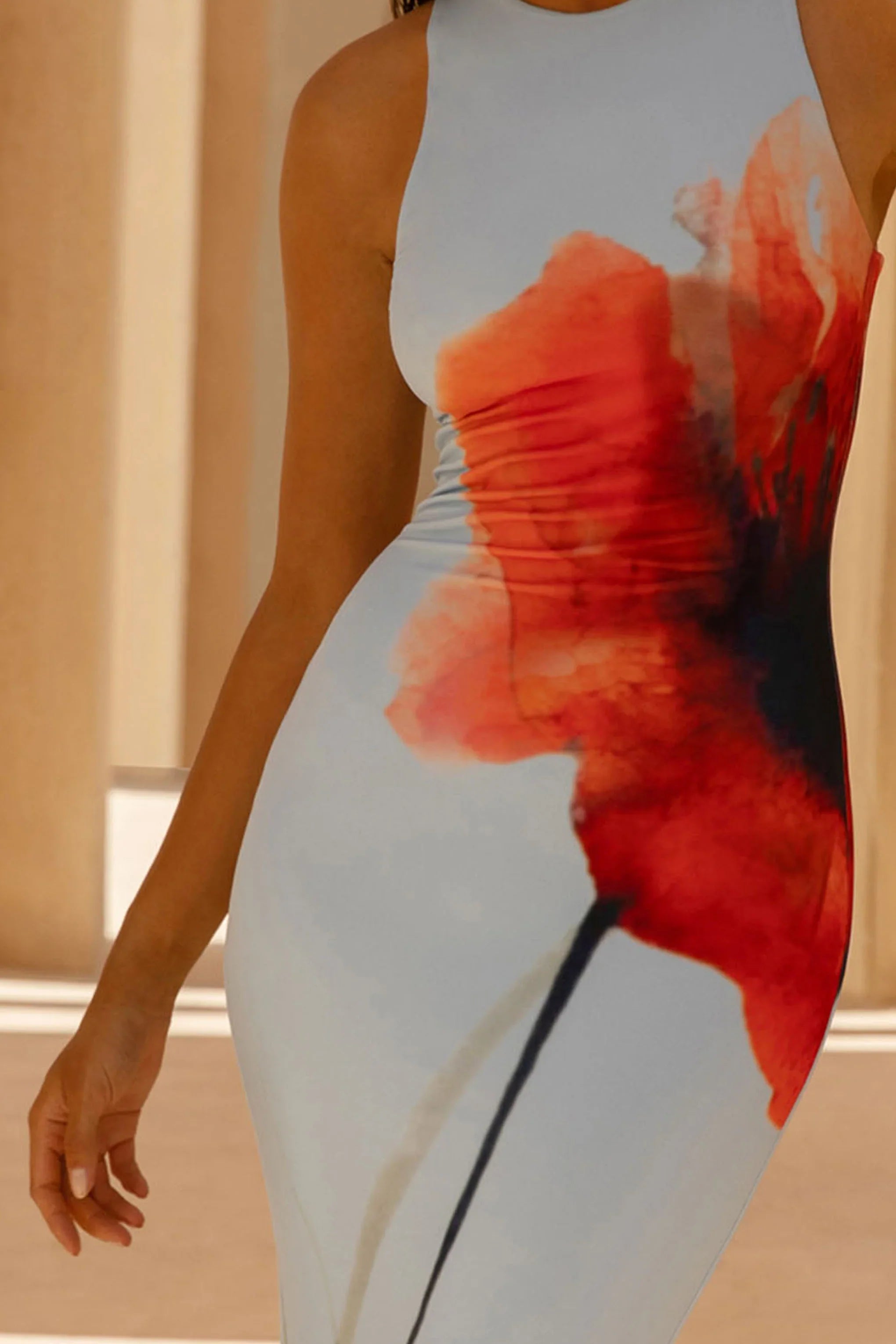 Marlo Powder Blue Poppy Print Maxi Dress