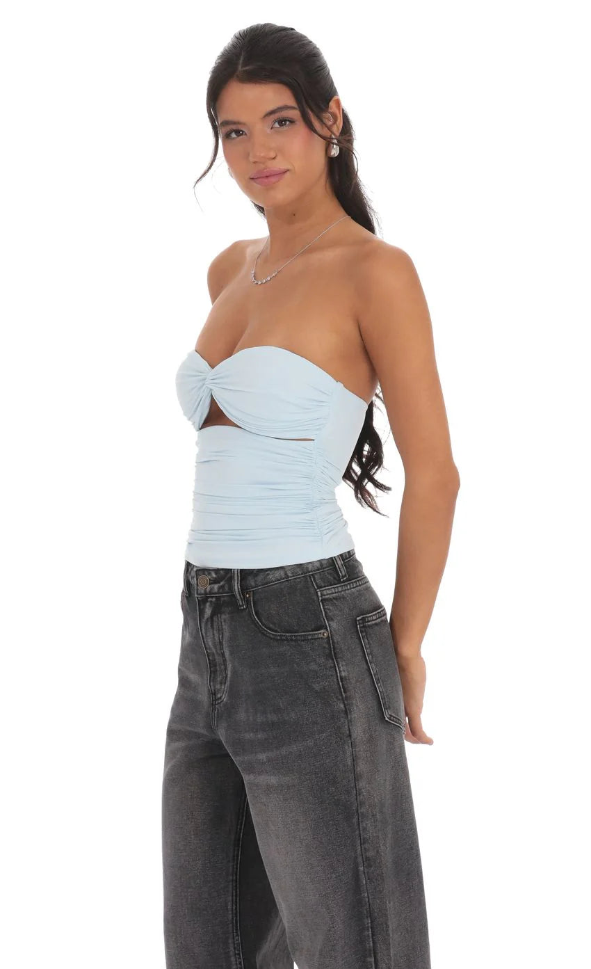 Two Piece Cutout Top in Light Blue