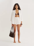 White Linen Blend Tie Waist Short