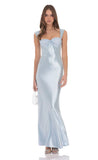 Satin Lace Bust Maxi Dress in Light Blue