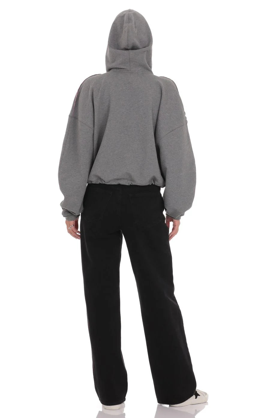 Two Toned Cropped Hoodie in Grey