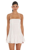 Embroidered Floral Flared Mini Dress in White