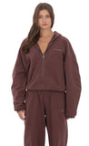 Cropped Fleece Zip Up Hoodie in Brown