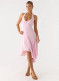 Faelie Halter Neck Asymmetrical Midi Dress Pink