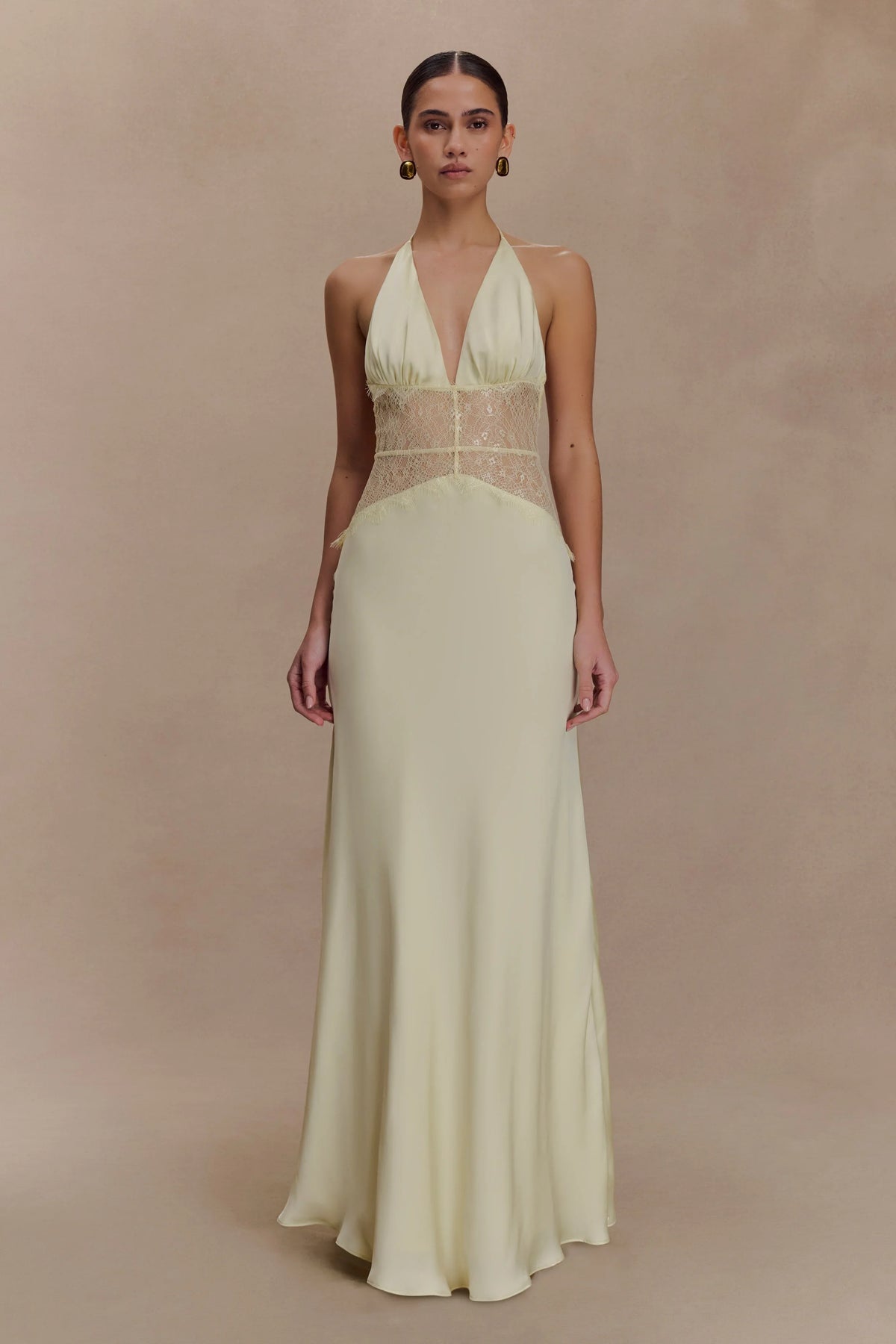 Dinah Lace And Satin Maxi Dress Lemon