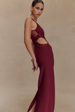 Angelique Beaded Crepe Maxi Dress Wine