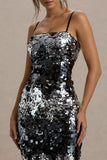 Azure Silver Sequin Strappy Midi Dress