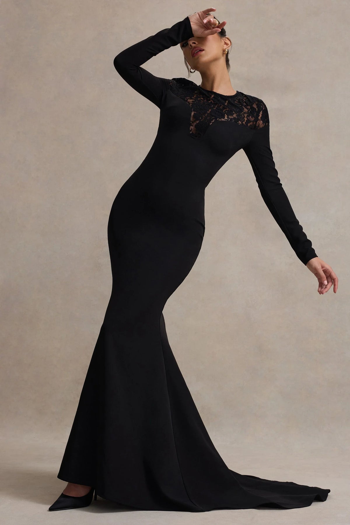 Campbell Black Long Sleeve Maxi Dress With Lace Detail