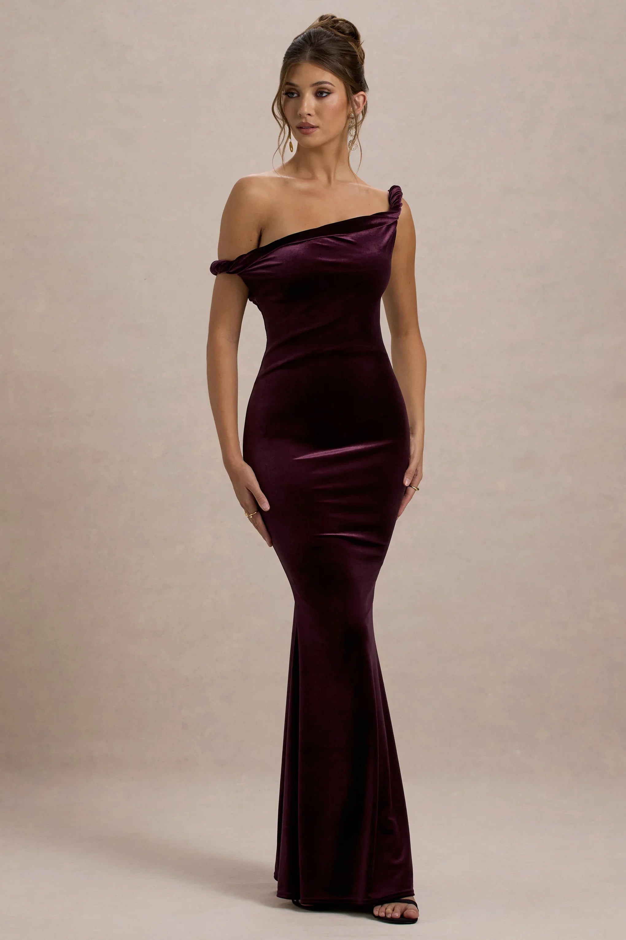 Neeka Port Velvet Twisted Asymmetric Maxi Dress
