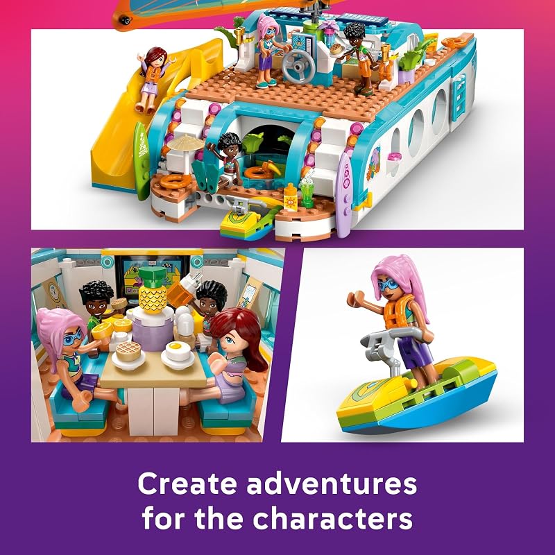LEGO Friends Travel Boat Adventure Pretend Play Building Toy Toy Boat Playset with Playful Dolphin Figurines and 4 Minidolls Birthday Gift Idea for Girls and Boys Ages 8 and Up 42664