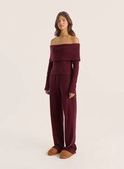 Dark Red Bardot Foldover Top