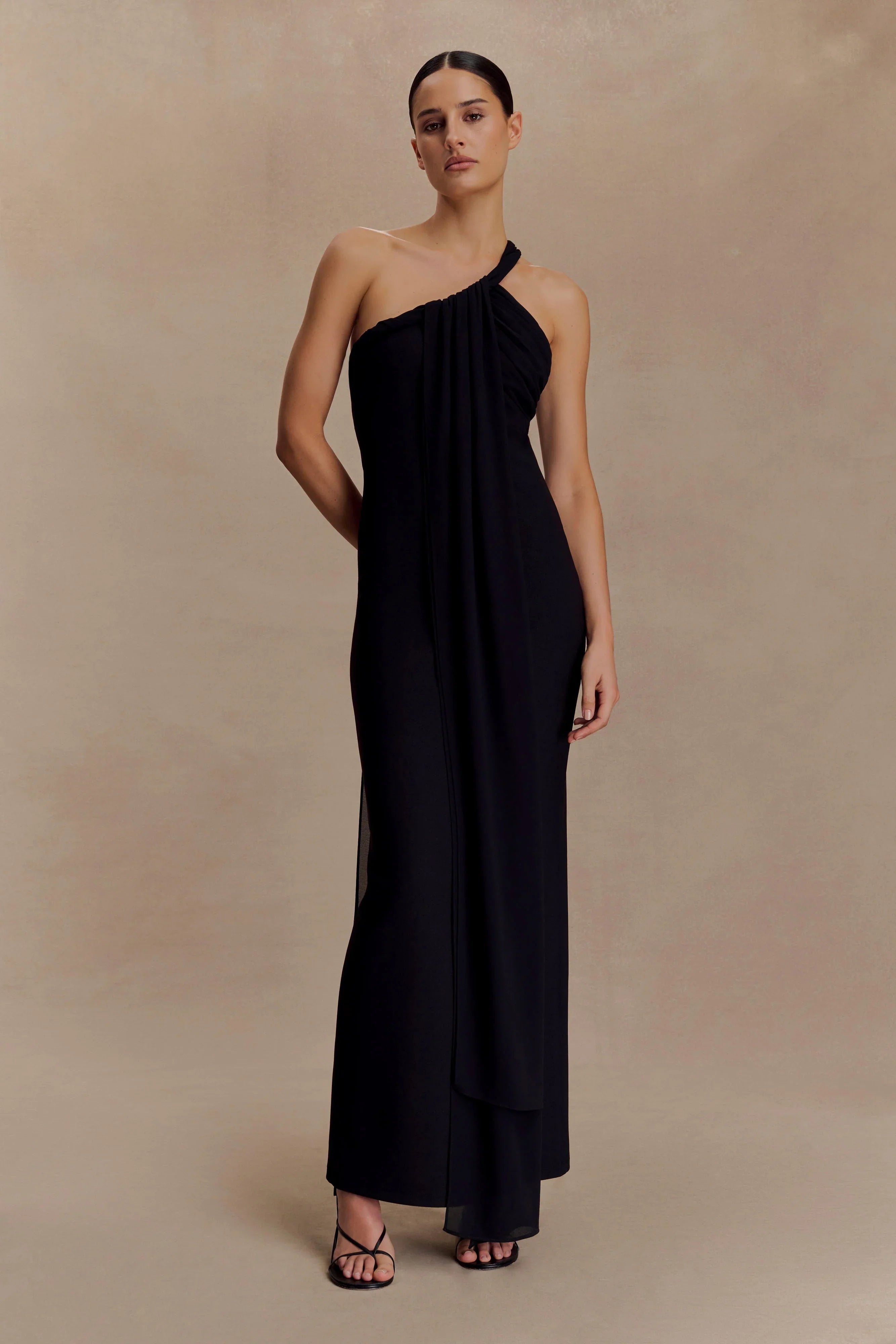 Philippa Knotted Crepe Maxi Dress Black
