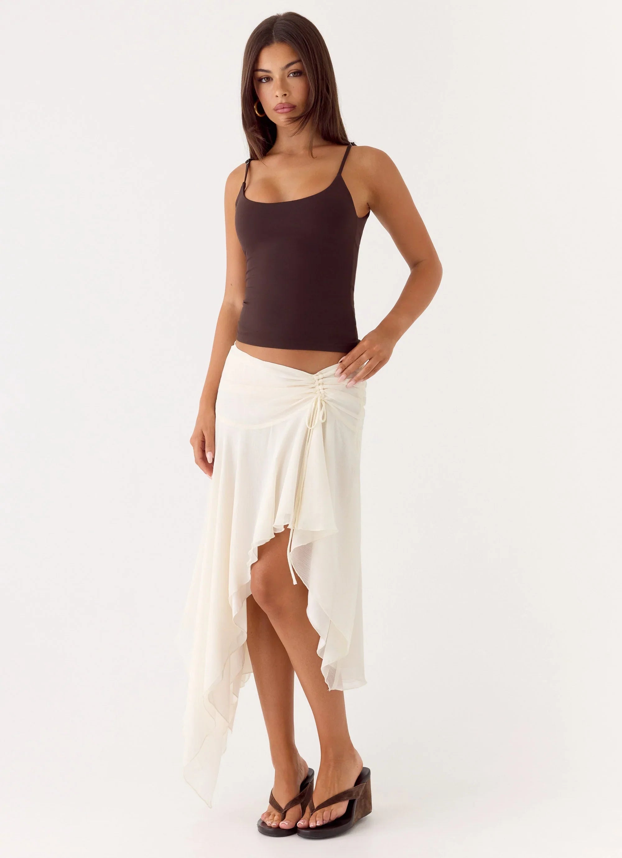 Abeda Asymmetrical Midi Skirt Ivory